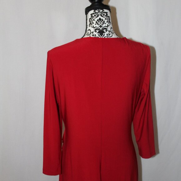 FALL SALE American Living Dress Sheath Red 3/4 Sleeve Ruched Waist Size 14 EUC - Picture 6 of 9